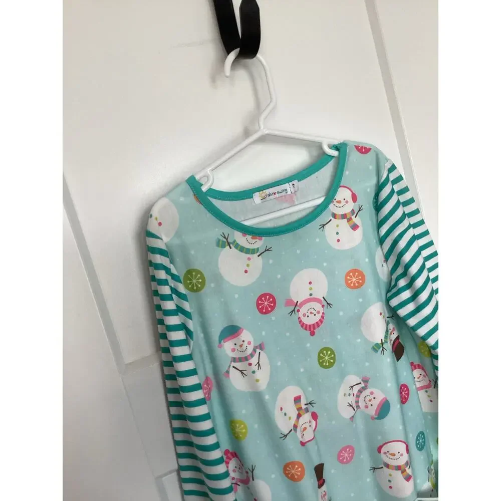 Unsh Ne Swing Girls Christmas Cheer Front Pocket‎ Stripe A-Line Dress Green 7